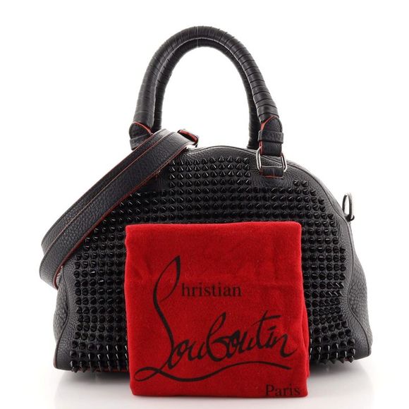 Christian Louboutin Panettone Convertible Satchel Spiked Leather Small Black - Picture 2 of 8